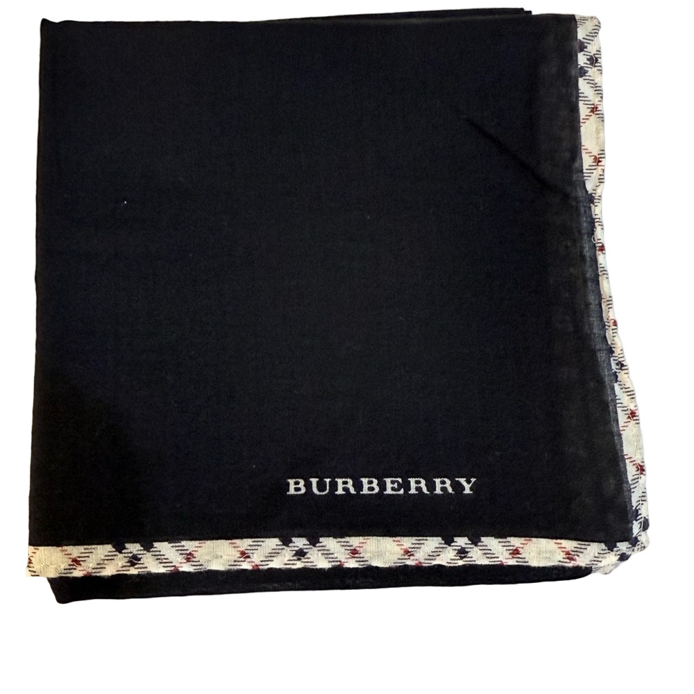 Burberry Black Pocket Square with Patterned Edge